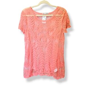 4/$20 🆕️ Maurices Coral Lace Mesh Layering Blouse size Medium